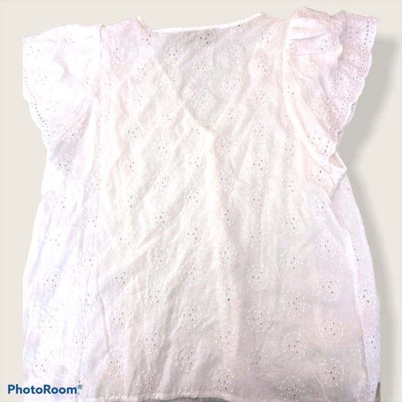 Loft Embroidered White Ruffle Blouse (XS) - Picture 2 of 2